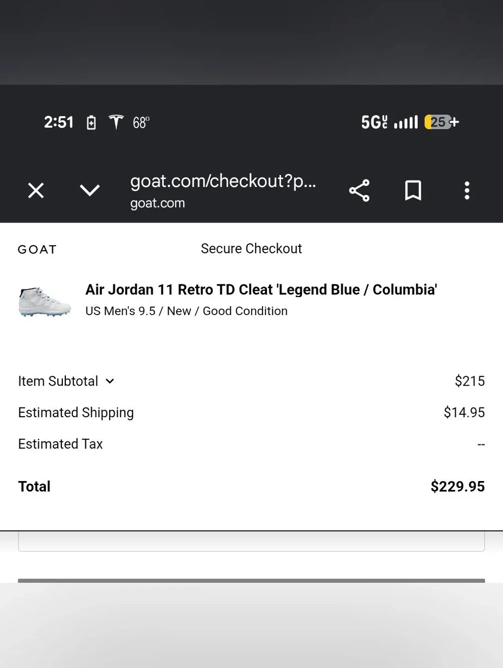 Air Jordan 11 Retro TD Cleat 'Legend Blue / Columbia' - White & Light Blue